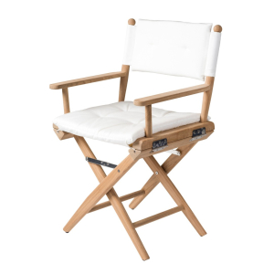Solid Teak Directors Chair with White Cushion